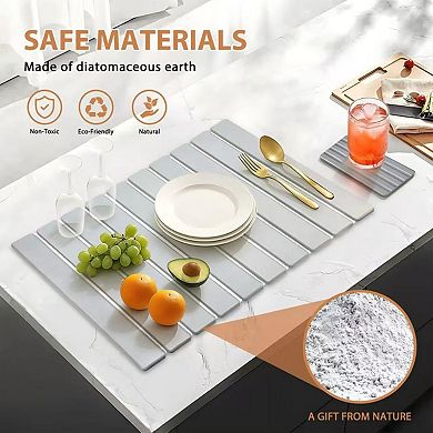 2 Large Stone Dish Drying Mat Diatomaceous Earth Foldable Coaster
