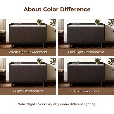 LuxenHome Modi Wenge Sideboard Cabinet with 3 Doors, Raised Sides, Faux Marble Top