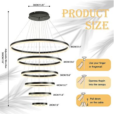 The Cascade 6-Ring Statement Chandelier - Black & Dimmable