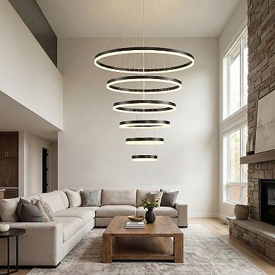 The Cascade 6-Ring Statement Chandelier - Black & Dimmable