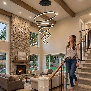 The Cascade 6-Ring Statement Chandelier - Black & Dimmable