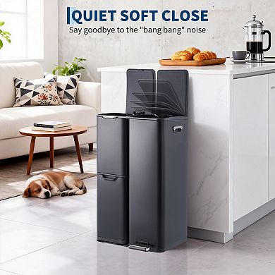 Triple Compartment Stainless Steel Trash and Recycling Can