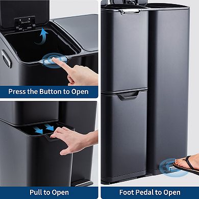 Triple Compartment Stainless Steel Trash and Recycling Can