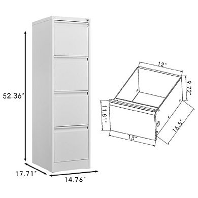 Vertical Steel Filing Cabinet with 4 Locking Drawers