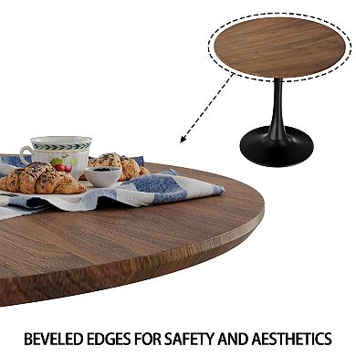 Light Luxury Walnut Wood Round Table 24-Inch MDF Tulip Steel Base Dining Table
