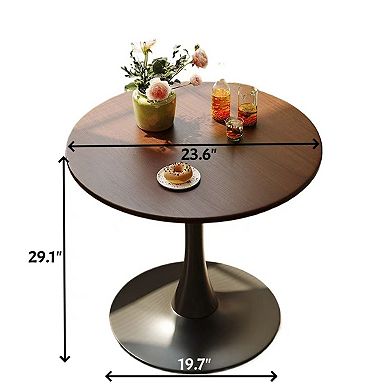 Light Luxury Walnut Wood Round Table 24-Inch MDF Tulip Steel Base Dining Table