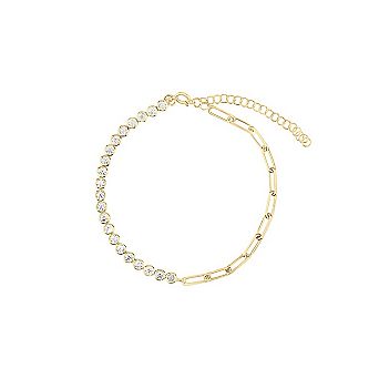 SHYMI Half Link Tennis Bracelet — .925 Silver, 14K Gold-Plated, CZ, 6" + 2" Ext