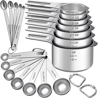 21 pc Stainless Steel Measuring Cups Spoons Set Nesting Kitchen Gadgets