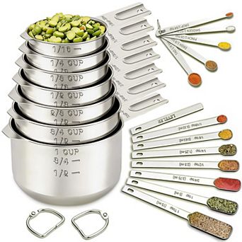 21 pc set Stainless Steel Measuring Set Nesting Cups Spoons Leveler Kitchen Tool