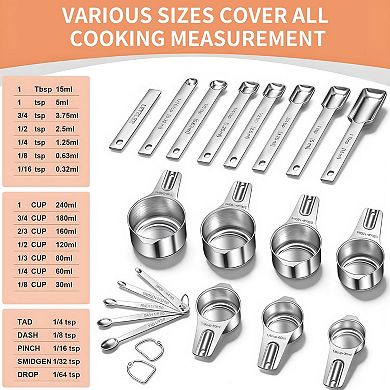 21-piece set Stainless Steel Measuring Set Nesting Cups Spoons Leveler Kitchen Tool