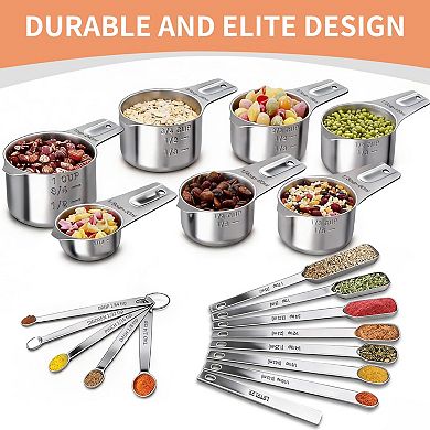 21-piece set Stainless Steel Measuring Set Nesting Cups Spoons Leveler Kitchen Tool