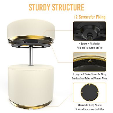 CEWOR 360° Swivel Vanity Stool with Height Adjustment, Round PU Leather Ottoman/Footstool/Desk Stool