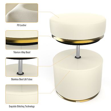 CEWOR 360° Swivel Vanity Stool with Height Adjustment, Round PU Leather Ottoman/Footstool/Desk Stool