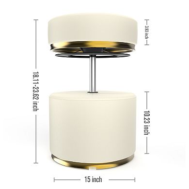 CEWOR 360° Swivel Vanity Stool with Height Adjustment, Round PU Leather Ottoman/Footstool/Desk Stool