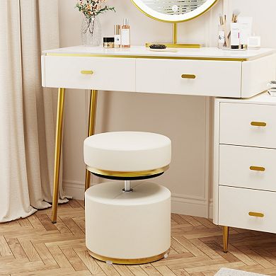 CEWOR 360° Swivel Vanity Stool with Height Adjustment, Round PU Leather Ottoman/Footstool/Desk Stool