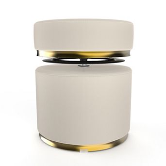 CEWOR 360° Swivel Vanity Stool with Height Adjustment, Round PU Leather Ottoman/Footstool/Desk Stool