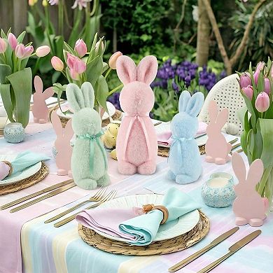 3pcs Easter Bunny Throw Pillow Flocked Figurine Bow Tie Spring Plush Decor