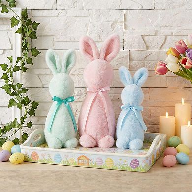 3pcs Easter Bunny Throw Pillow Flocked Figurine Bow Tie Spring Plush Decor