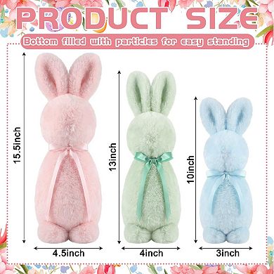 3pcs Easter Bunny Throw Pillow Flocked Figurine Bow Tie Spring Plush Decor