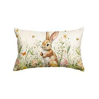 20" x 12" Easter Bunny Wildflower Butterfly Pillow Cover Spring Decor