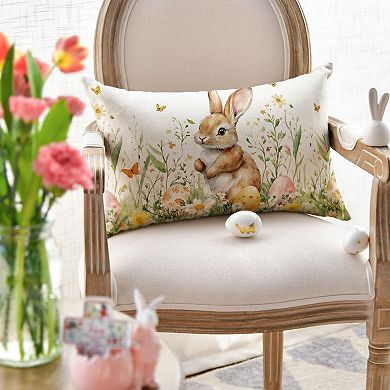 20" x 12" Easter Bunny Wildflower Butterfly Pillow Cover Spring Decor