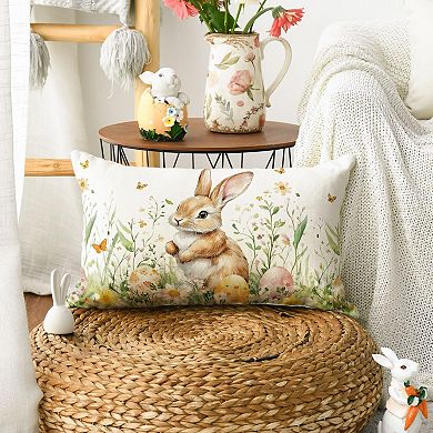 20" x 12" Easter Bunny Wildflower Butterfly Pillow Cover Spring Decor