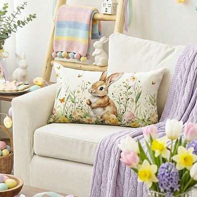20" x 12" Easter Bunny Wildflower Butterfly Pillow Cover Spring Decor