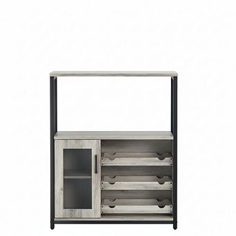 3 tier Home Bar Cabinet with Adjustable LED Lighting, 12-Bottle Wine Rack & 9-Glass Holder