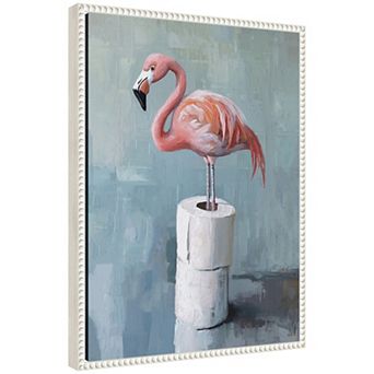 Sylvie Flamingo Standing Bathroom Art Framed Canvas by The Creative Bunch Studio