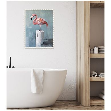 Sylvie Flamingo Standing Bathroom Art Framed Canvas by The Creative Bunch Studio
