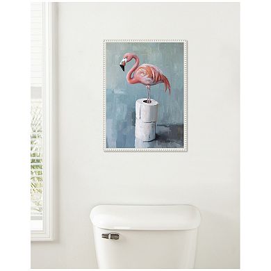 Sylvie Flamingo Standing Bathroom Art Framed Canvas by The Creative Bunch Studio
