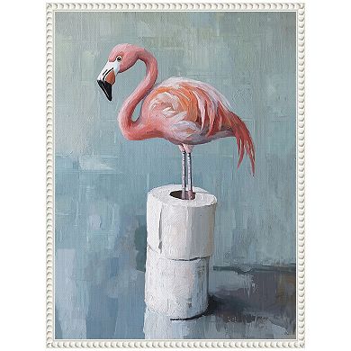 Sylvie Flamingo Standing Bathroom Art Framed Canvas by The Creative Bunch Studio