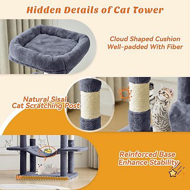 66" Multi-Level Cat Tree Sisal Posts Hammock Condo Play Tower