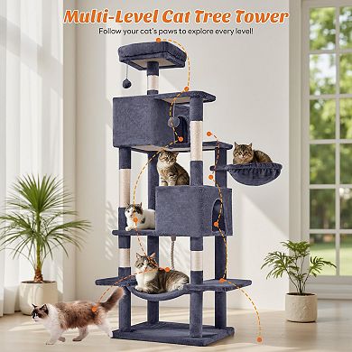 66" Multi-Level Cat Tree Sisal Posts Hammock Condo Play Tower