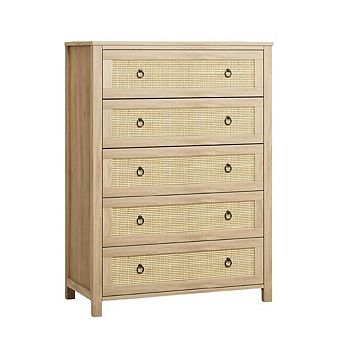 Rattan Bedroom Dresser with 5 Drawers Clothes Storage Cabinet