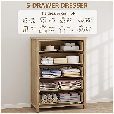 Rattan Bedroom Dresser with 5 Drawers Clothes Storage Cabinet