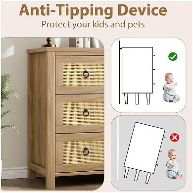 Rattan Bedroom Dresser with 5 Drawers Clothes Storage Cabinet