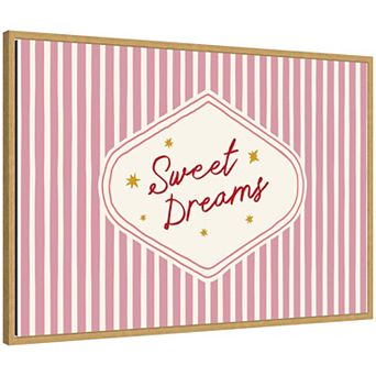 Sweet Dreams Retro Typography Pink and Red Stripe by Lucky Guava Framed Canvas Wall Art Print