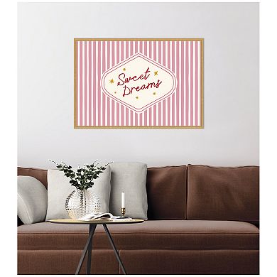 Sweet Dreams Retro Typography Pink and Red Stripe by Lucky Guava Framed Canvas Wall Art Print