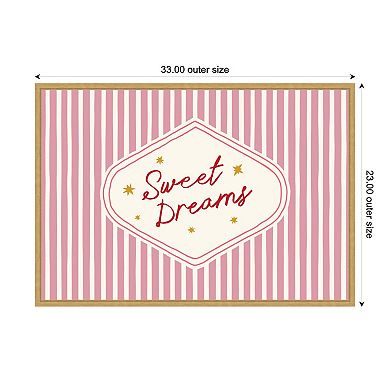 Sweet Dreams Retro Typography Pink and Red Stripe by Lucky Guava Framed Canvas Wall Art Print
