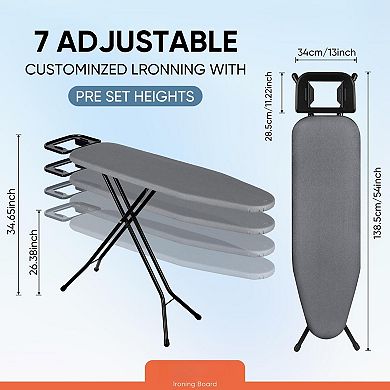 43x13" Adjustable Ironing Board Metal Frame Heat-Resistant Foldable