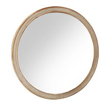 Rustic Round Decorative Wall Mirror 23.62" with Woven Rattan-Textured Frame
