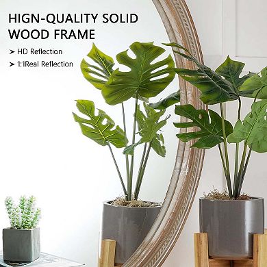 Rustic Round Decorative Wall Mirror 23.62" with Woven Rattan-Textured Frame