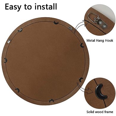 Rustic Round Decorative Wall Mirror 23.62" with Woven Rattan-Textured Frame