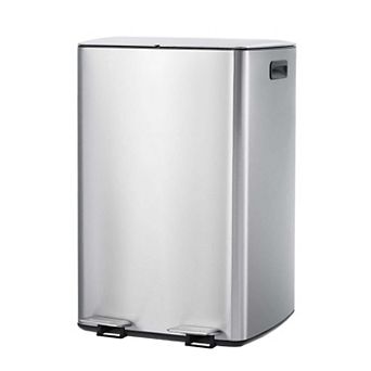 16 Gallon (2 x 8 Gal) Dual Kitchen Trash Can with Soft-Close Foot Pedal, Lid and Inner Bucket