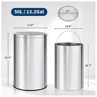 13 Gal Stainless Steel Kitchen Trash Can with Swing Lid