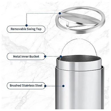 13 Gal Stainless Steel Kitchen Trash Can with Swing Lid