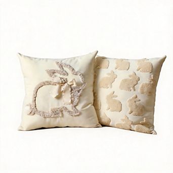 2 pc 18x18"Easter Bunny Embroidered Pillow Cover with Bow