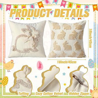 2pcs 18x18"Easter Bunny Embroidered Pillow Cover with Bow