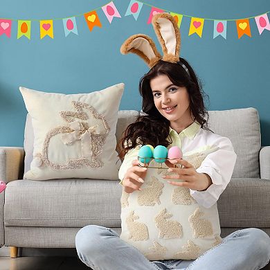 2pcs 18x18"Easter Bunny Embroidered Pillow Cover with Bow